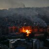 A fireball rises from the site of an Israeli airstrike that targeted an area south of Beirut as Israel attacked Lebanon on Friday.