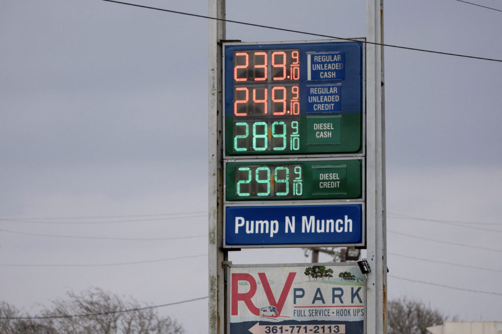 Gasoline and diesel prices are displayed at a Citgo gas station in Ganado